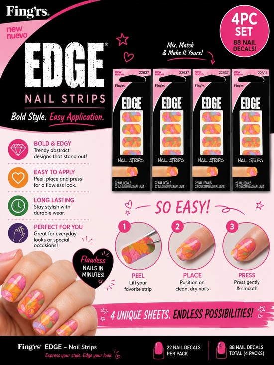 Fing’rs Accessories - Fing'rs EDGE Floral Nail Strips — Pink, Orange & Yellow 4pc set